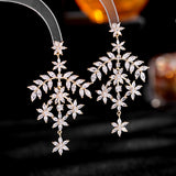 2025 Korean style heavy industry color zircon earrings women's copper inlaid zirconium fringed earrings silver needle personalized flower branch earrings