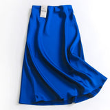 Y616 solid color high waist slim satin A-shaped skirt spring and summer new 2022 long skirt versatile women's skirt skirt skirt