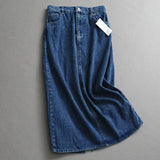 Solid color washed white polished semi-elastic waist high waist thin hip skirt medium and long skirt versatile denim skirt skirt skirt L378