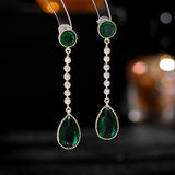 2025 S925 silver needle temperament women's earrings light luxury high-end niche design bright zircon inlaid long water drop earrings