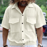 KKBOXLY 2025 new n tooling POLO shirt short-sleeved men's summer loose casual solid color large pocket lapel T-shirt
