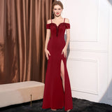 2025 Evening dress dress woman's one-word shoulder slim and thin banquet temperament simple celebrity banquet dinner long fishtail skirt