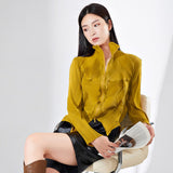 2025 hot-selling short coat for women's high-end spring new irregular pleated long-sleeved zipper versatile pleated top