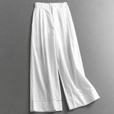 Solid color thin hollow lace splicing cool Yamamoto pants semi-elastic waist wide-leg pants women's casual pants trousers C015