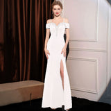 2025 Evening dress dress woman's one-word shoulder slim and thin banquet temperament simple celebrity banquet dinner long fishtail skirt