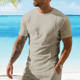 KKBOXLY 2025 New summer new men's casual personalized short-sleeved T-shirt 2025 trade wholesale waffle crew neck top men's clothing