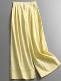 Solid color thin hollow lace splicing cool Yamamoto pants semi-elastic waist wide-leg pants women's casual pants trousers C015
