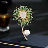 2025 Drip cardigan anti-light silk scarf buckle fixed clothes accessories high-end zircon pearl sunflower flower brooch