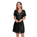 2025new multi-color shiny back zipper party short dress V-neck A-word elegant ball dress