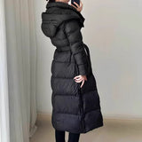 2025 Long waist slim down jacket, thick black coat, high-end Pinghu women's clothing 90 white duck down hooded winter