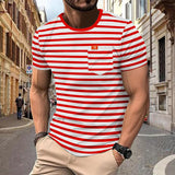 KKBOXLY 2025 popular summer new striped T-shirt men's New sports and leisure versatile loose large size round neck top T-shirt men's