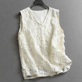 Heavy industry tape embroidered hollow sleeveless top  summer new high-end commuter women's sling vest X337