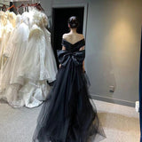 2025 Black dress skirt  new one-word shoulder  light luxury niche fishtail skirt haute couture satin dress