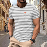 KKBOXLY 2025 popular summer new striped T-shirt men's New sports and leisure versatile loose large size round neck top T-shirt men's