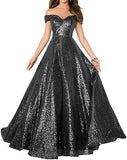 2025Popular trade dress  new one-word shoulder off-the-shoulder dress women's long sequined ball evening dress