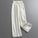 Solid color drape strap-up elastic waist loose straight-leg pants thin commuter versatile wide-leg pants casual pants women's pants Z033