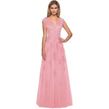 2025Hot trade evening dress women's shoulder long ball dress A-shaped skirt lace applique mesh formal party dress