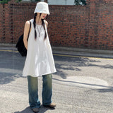 Suspender skirt Korean version women's summer short sleeveless U-neck vest skirt design strap cotton and linen dress women