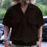 KKBOXLY 2025 new n tooling POLO shirt short-sleeved men's summer loose casual solid color large pocket lapel T-shirt