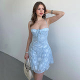 2025 Hot trade leisure pure desire design sense low chest waist whitening slim temperament printed drawstring lace suspender dress