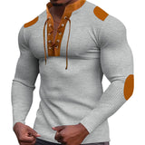 KKBOXLY 2025 foreign trade cross-border autumn new men's waffle color matching strap V-neck top casual long-sleeved bottoming T-shirt