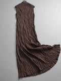 Solid color temperament pleated elegant drape V-neck short-sleeved long dress  summer new commuter women's dress L973