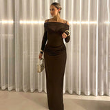 2025 F24DS398  style summer  new women's clothing temperament sexy one-word shoulder mesh see-through long dress