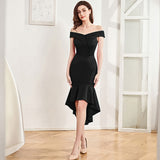 2025 Evening dress female sexy one-word shoulder banquet dinner high-end temperament socialite thin medium and long fishtail dress