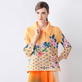 Pleated jacket women's  spring and summer new fashion lapel single-breasted cardigan Popular loose and thin versatile shirt