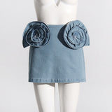 2025 skirt women's Korean style  spring new temperament elegant three-dimensional flower denim A-word short skirt women