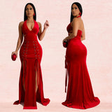 2025 C7156     fashion women's clothing neck bag arm sexy split dress new