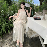 2025 New Chinese style tassel step suspender dress women's summer new pendant temperament bamboo pattern floral long skirt
