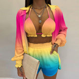 2025 women's clothing  popular new sexy three-piece set,  autumn beach fashion shorts set