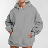 2025 popular autumn  women's clothing temperament commuting solid color loose pocket fashion casual hooded sports sweater 661