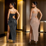 2025 C7057    New  Fashion Women's Clothing Hot Diamond Split Dress Long Dress New