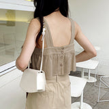 Versatile wide shoulder strap vest backless top cotton and linen comfortable and textured short shoulder strap tube top Spice girl single product outer wear