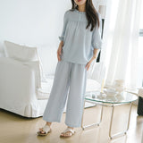 Japanese and Korean version of loose pullover pants set, sweet and cute lace pure cotton polka dot jacquard loose and casual two-piece set