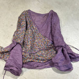 2025  24/4 SN48 flowers, literary and retro ramie printed diagonal placket lace-up shirt cardigan