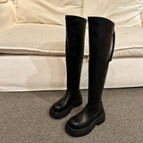 2025  Retro British style thick-soled heightening boots popular autumn and winter new knee versatile thin boots tall knight boots