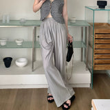 Light and thin vertical cool pants summer folds smooth and cool and thin wide-leg breathable versatile straight pants women's A934