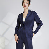 2025 Temperament commuter jacket women's thin spring and autumn new one-button casual versatile pleated cardigan with top long sleeves
