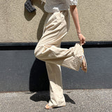 High-waisted drawstring elastic-waisted cotton and linen floor-mopping trousers  spring new casual breathable and thin niche wide-leg trousers