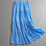 "Upper body light and breathable" solid color elastic waist pleated skirt a-shaped skirt chiffon skirt medium and long women's skirt L187