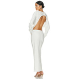 2025 G24DS234  New women's clothing autumn new fashionable and elegant solid color long-sleeved loose big halter dress