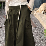 Tooling retro loose straight skirt  new pure cotton imitation tencel advanced sense thin medium and long skirt clearance