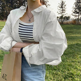 Korean version ramie cotton loose temperament shirt top youth vitality commuting ins style short versatile lapel jacket