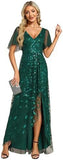 2025sequined V-neck split annual meeting dress  new sexy catwalk banquet  evening dress