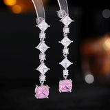 2025 S925 silver needle high-end temperament light luxury earrings wholesale super flash geometric square zircon inlaid long earrings