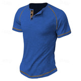 KKBOXLY 2025 Summer New Men's Casual T-Shirt Men's  n Heavy Waffle Crew Neck Button Versatile Solid Color Short Sleeve