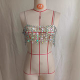 2025  Zq4049 2025 New hot-selling acrylic sequins fashion splicing hollow chest wrap top small vest body chain